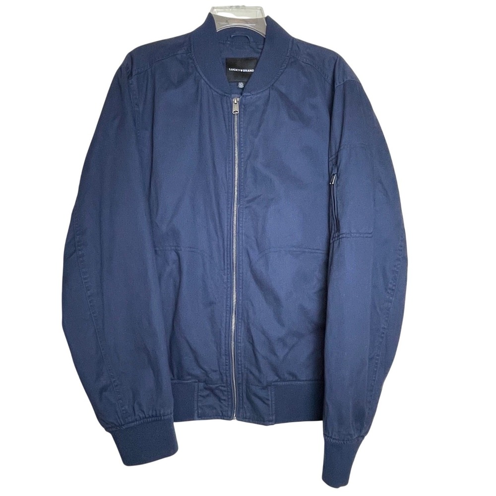Lucky Brand Mens Navy Blue Cotton Twill Full Zip Bomber Jacket Large 1896274